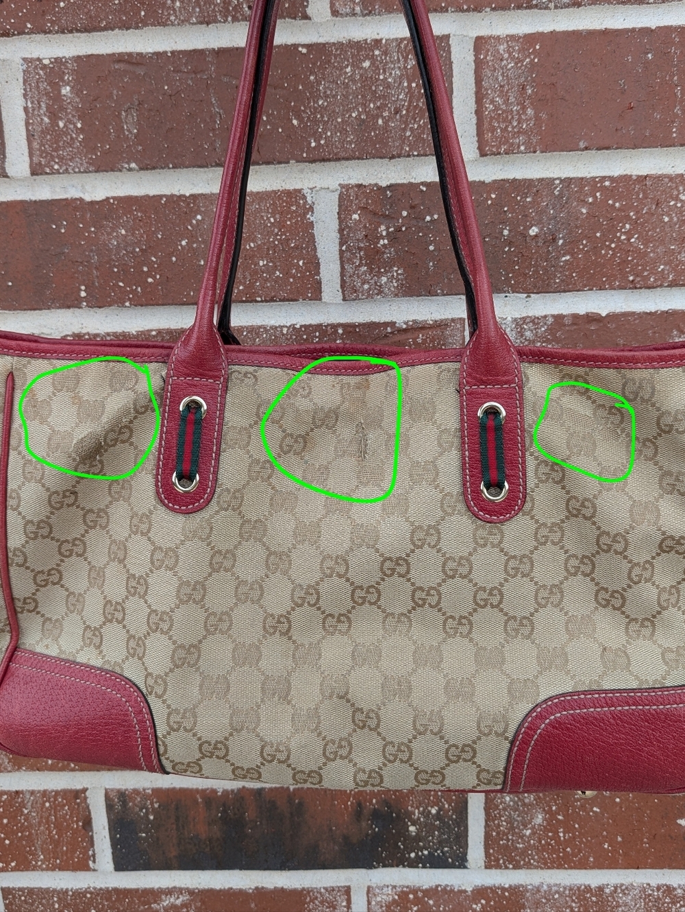 Gucci GG Canvas Tote Bag Red Leather Trim Monogram Shoulder Bag Authentic - Picture 12 of 12